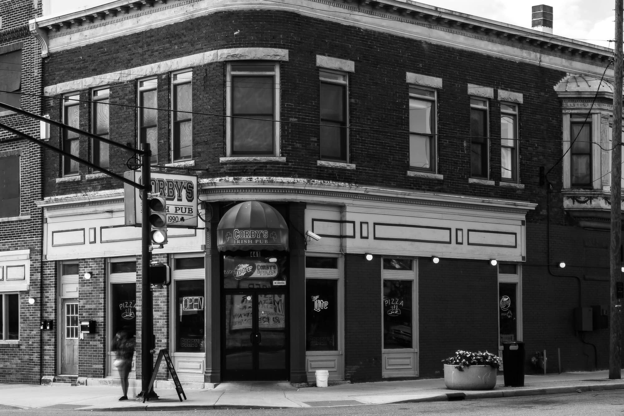 The Corby's Irish Pub corner storefront at 441 East LaSalle Avenue